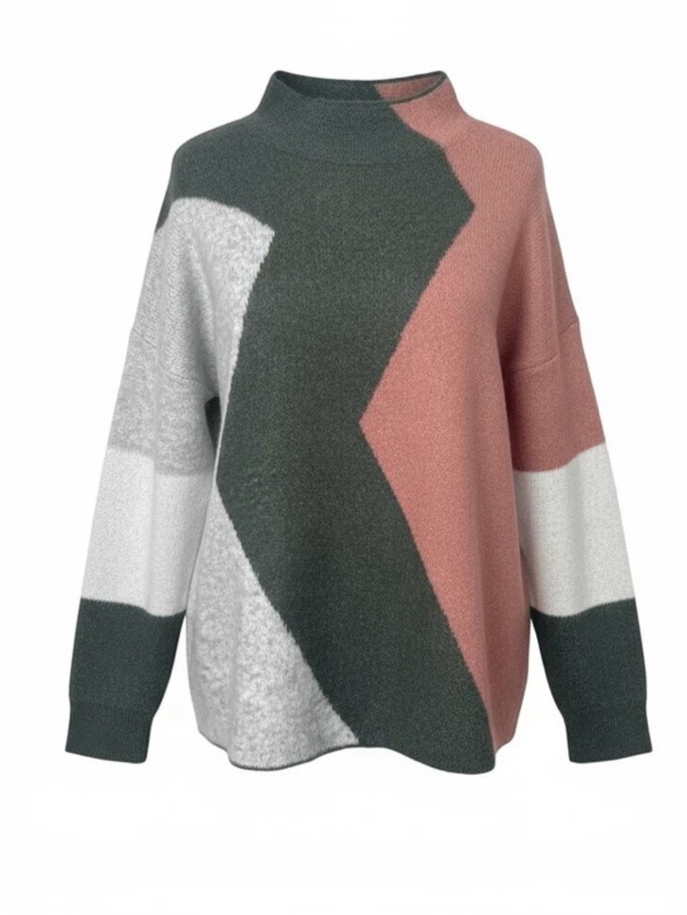 entro Colorblock Zig Zag Mock Neck Oversized Sweater